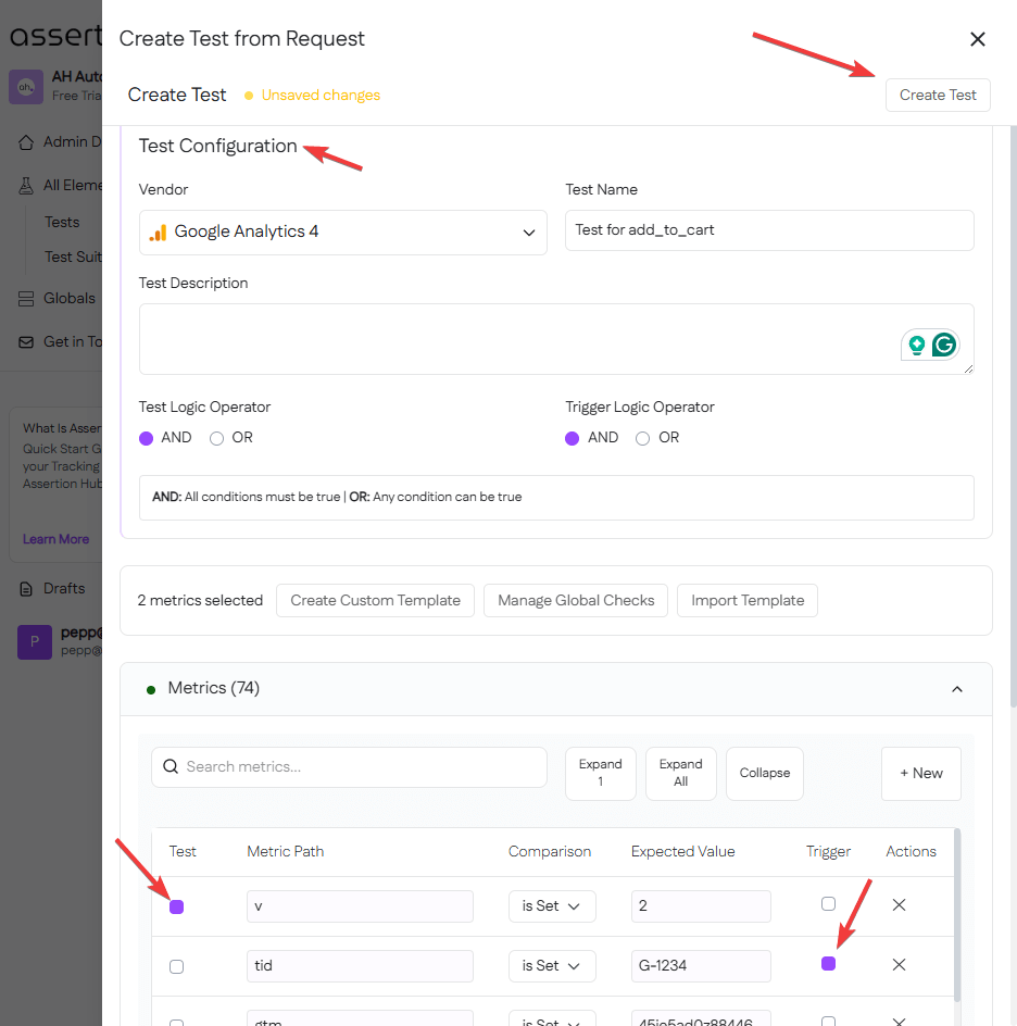 Create Test from request