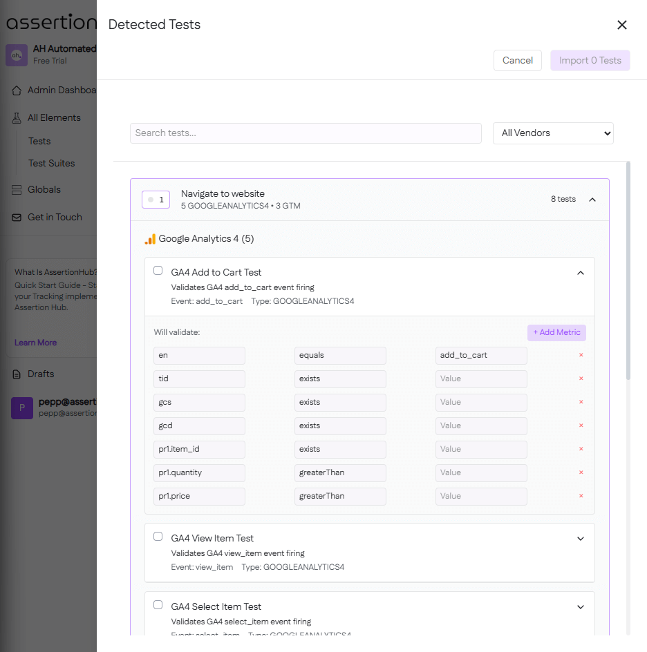 Import Test from template